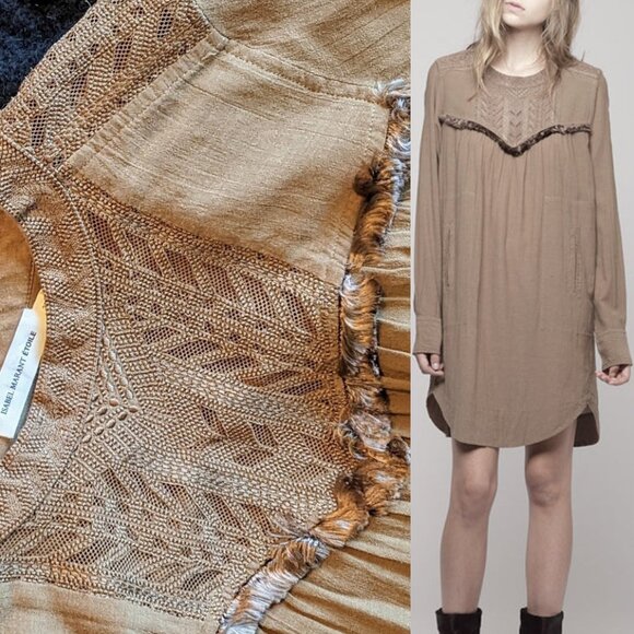 Isabel Marant Dresses & Skirts - Isabel Marant Etoile Florent Fringe Mini Dress Embroidered